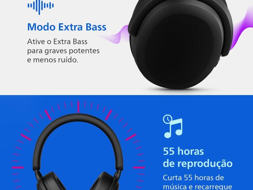 PHILIPS Headphone Bluetooth TAH2300BK/00, com microfone, até 55 horas de bateria, design over-ear, dobrável e na cor preta. Vou falar sobre os prós, contras, depoimentos reais de usuários